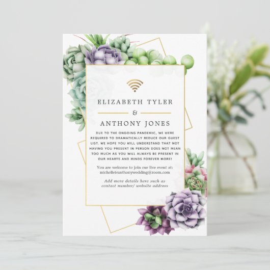 魅惑の幾何学的なバーチャルウェディングゲストリスト 案内状 (スタンド正面)