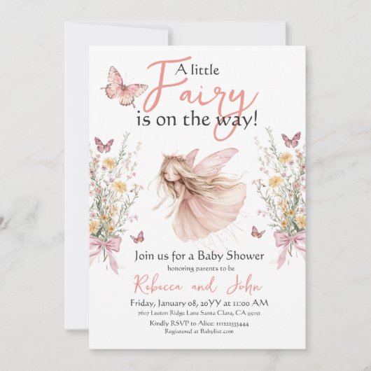 魅惑の庭と弓の妖精の赤ちゃんシャワー 招待状 (正面)