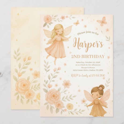 魅惑の庭の妖精の誕生日 招待状 (正面/裏面)