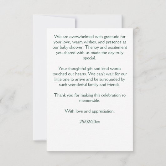 魅惑の庭の妖精の赤ちゃんシャワー サンキューカード (裏面)