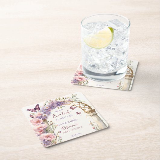 魅惑の庭の蝶の赤ちゃんシャワーの好意 スクエアペーパーコースター (インサイチュ)