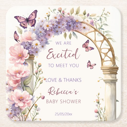 魅惑の庭の蝶の赤ちゃんシャワーの好意 スクエアペーパーコースター (正面)
