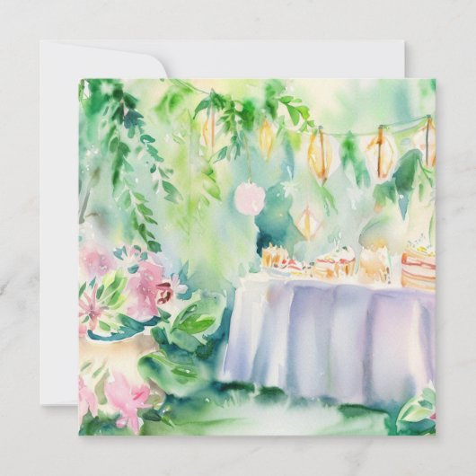 魅惑の庭:お茶の喜び、赤ちゃんシャワー 招待状 (正面)