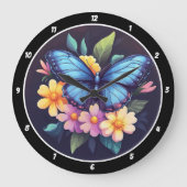 魅惑の庭» – ブルーバタフライ&フローラ ラージ壁時計 (正面)