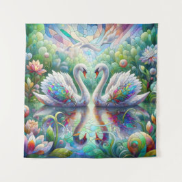 魅惑の庭：輝きの白鳥 タペストリー