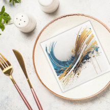 魅惑の抽象パーティーナプキン 青 金