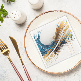 魅惑の抽象パーティーナプキン 青 金