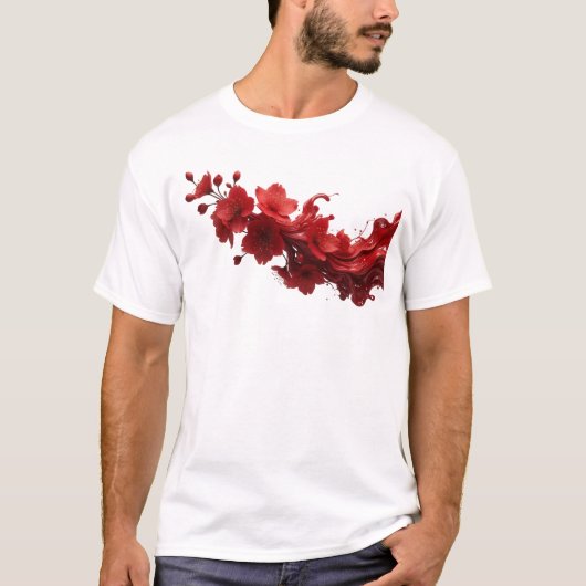 魅惑の抽象的フラワーデザイン Tシャツ (正面)