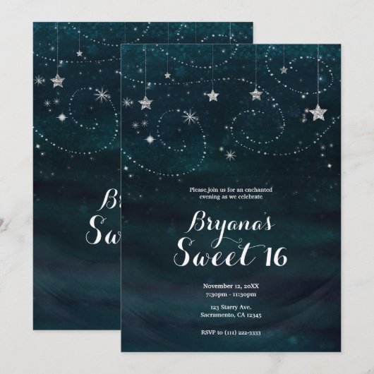 魅惑の星空 シルバー＆ブルーパーティー 招待状 (正面/裏面)