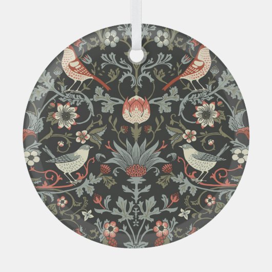 魅惑の暗いヴィンテージフローラ鳥 ガラスオーナメント (正面)