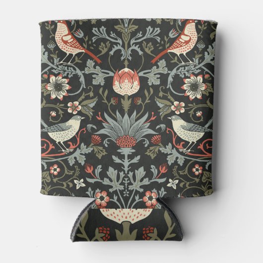 魅惑の暗いヴィンテージフローラ鳥 缶クーラー (正面)