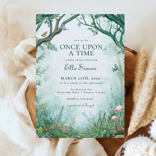 魅惑の森おとぎ話の森の赤ちゃんシャワー 招待状
