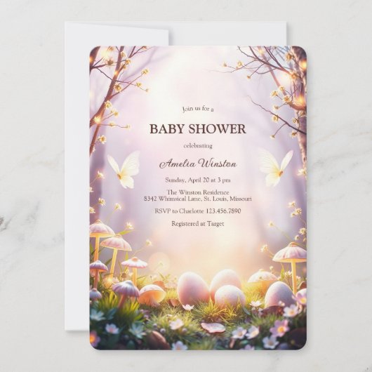 魅惑の森お洒落復活祭の卵の赤ちゃんシャワー 招待状 (正面)