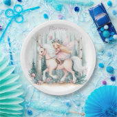 魅惑の森に乗る美しい妖精の少女 ペーパープレート (パーティー)