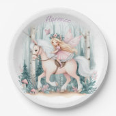 魅惑の森に乗る美しい妖精の少女 ペーパープレート (正面)