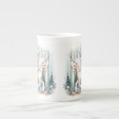 魅惑の森に乗る美しい妖精の少女 ボーンチャイナマグカップ (正面)