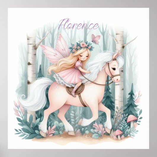 魅惑の森に乗る美しい妖精の少女 ポスター (正面)