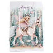 魅惑の森に乗る美しい妖精の少女 ミディアムペーパーバッグ (裏面)