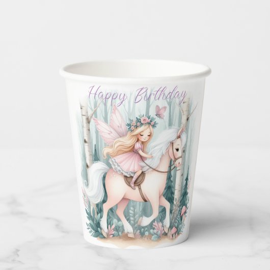 魅惑の森に乗る美しい妖精の少女 紙コップ (裏面)