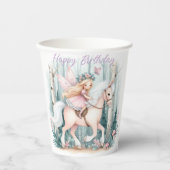 魅惑の森に乗る美しい妖精の少女 紙コップ (正面)