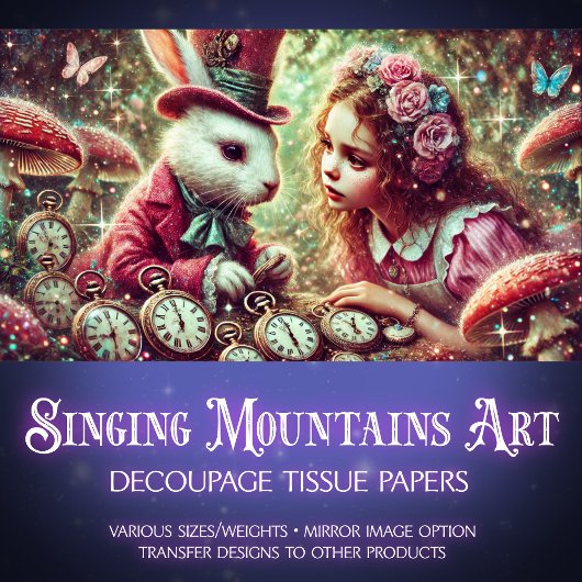 魅惑の森のアリスうさぎ時計のデコパージュ 薄葉紙