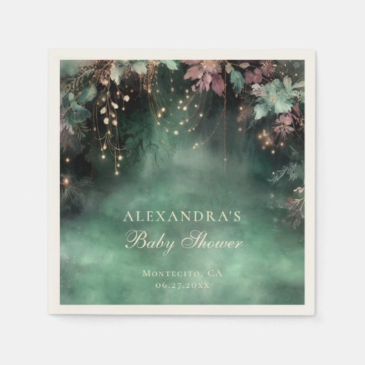 魅惑の森のアーチ赤ちゃんシャワー歓迎サイン スタンダードカクテルナプキン (正面)