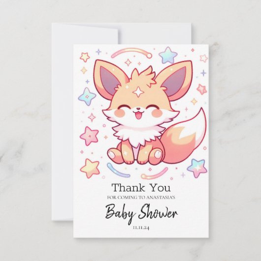 魅惑の森のキツネベビーシャワー サンキューカード (正面)