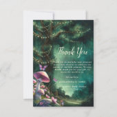 魅惑の森のキノコピンク緑の赤ちゃんシャワー サンキューカード (正面)