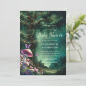 魅惑の森のキノコピンク緑の赤ちゃんシャワー 招待状 (スタンド正面)