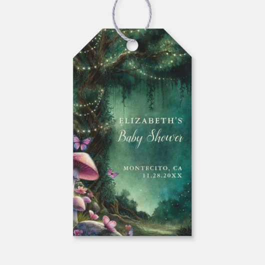 魅惑の森のキノコ赤ちゃんシャワーへようこそ ギフトタグ (裏面)