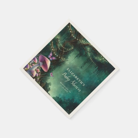 魅惑の森のキノコ赤ちゃんシャワーへようこそ スタンダードカクテルナプキン (角)