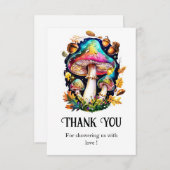 魅惑の森のキノコ赤ちゃんシャワー サンキューカード (正面/裏面)