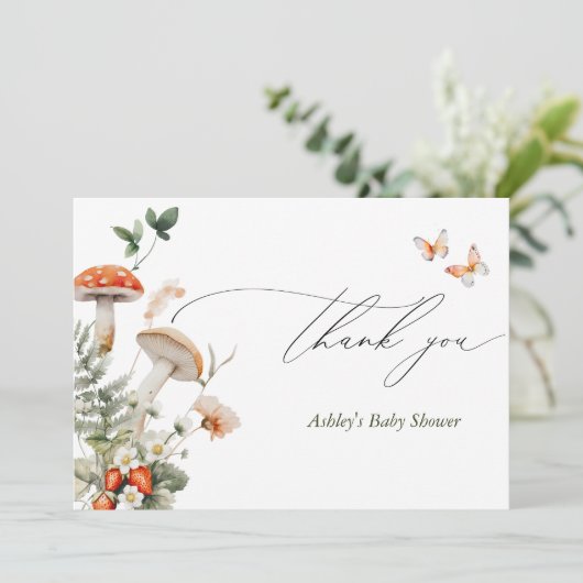 魅惑の森のキノコ赤ちゃんシャワー サンキューカード (スタンド正面)