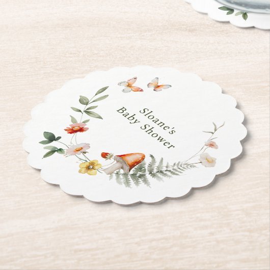 魅惑の森のキノコ赤ちゃんシャワー ペーパーコースター (アングル)