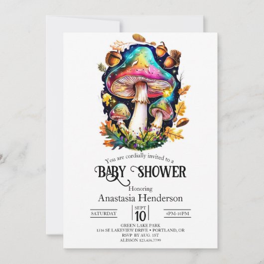 魅惑の森のキノコ赤ちゃんシャワー 招待状 (正面)