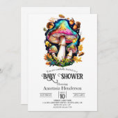 魅惑の森のキノコ赤ちゃんシャワー 招待状 (正面/裏面)