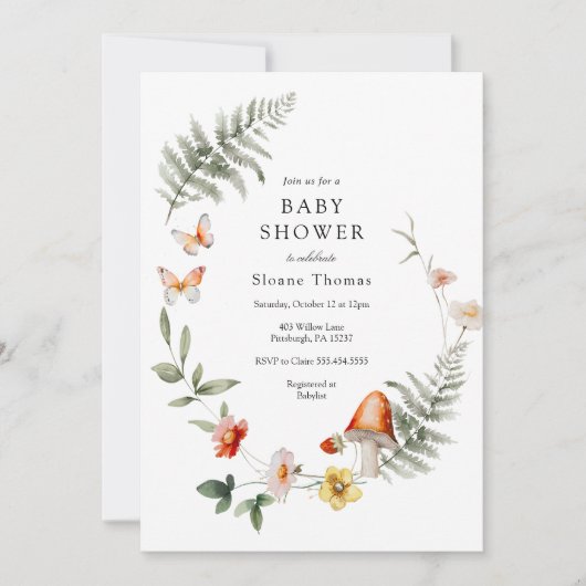 魅惑の森のキノコ赤ちゃんシャワー 招待状 (正面)