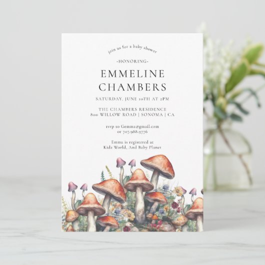 魅惑の森のキノコ赤ちゃんシャワー 招待状 (スタンド正面)