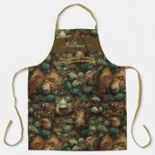 魅惑の森のクマ緑の茶色のカスタムモノグラム エプロン (正面)