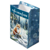 魅惑の森のクリスマスのキツネパーソナライズされた ミディアムペーパーバッグ (正面アングル)