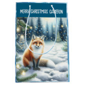 魅惑の森のクリスマスのキツネパーソナライズされた ミディアムペーパーバッグ (正面)