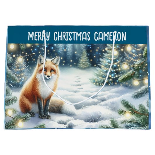 魅惑の森のクリスマスのキツネパーソナライズされた ラージペーパーバッグ (正面)