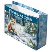 魅惑の森のクリスマスのキツネパーソナライズされた ラージペーパーバッグ (正面アングル)