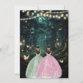 魅惑の森のセージ緑ピンクのツインズキンセアニラ 招待状 (裏面)