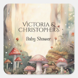 魅惑の森のトースツールキノコの赤ちゃんシャワー スクエアシール