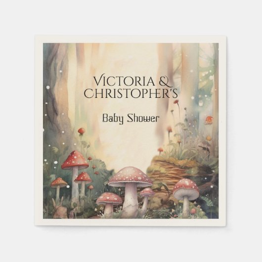 魅惑の森のトースツールキノコの赤ちゃんシャワー スタンダードカクテルナプキン (正面)