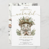 魅惑の森のネズミの動物の最初の誕生日 招待状 (正面/裏面)