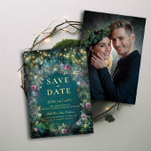 魅惑の森のバラ写真の結婚式の日付を保存 招待状