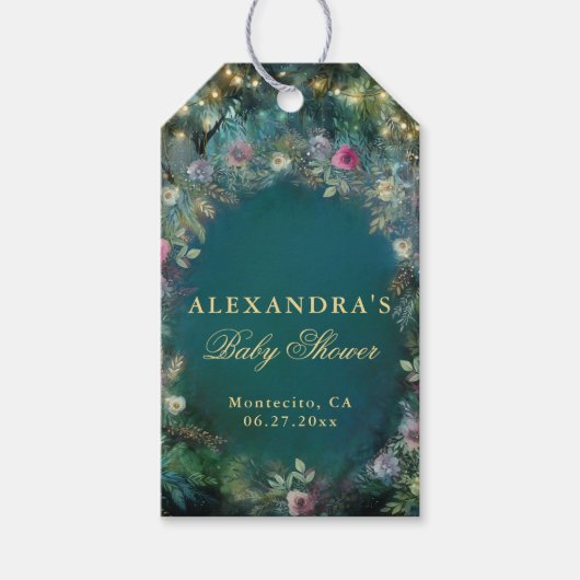 魅惑の森のバラ妖精の森の赤ちゃんシャワー ギフトタグ (正面)