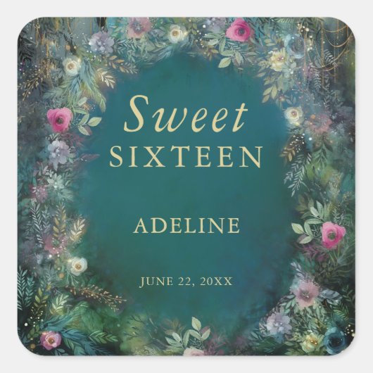 魅惑の森のバラ緑の妖精の森の名前 スクエアシール (正面)